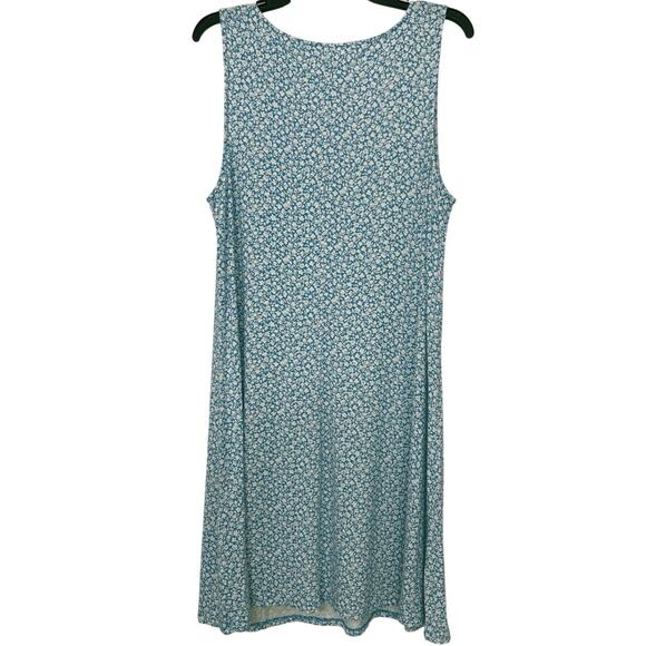 Old Navy Sleeveless Swing Dress Blue Ditsy Floral L Tall Stretch Midi Casual - Picture 2 of 8